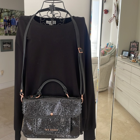 TED BAKER BLACK GLITTER SATCHEL - Picture 2 of 9